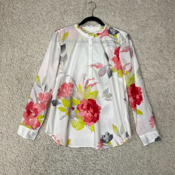Talbots Blouse Womens Medium Floral Half Button Romantic Career Lightweight - Picture 1 of 10